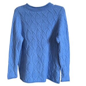 Talbots Plus Blue Cable Knit Wool Alpaca Blend Crew Neck Sweater 1X Cozycore